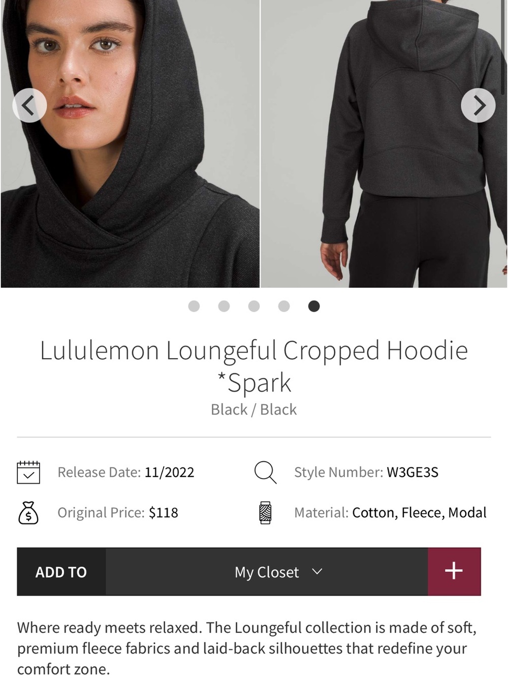 lululemon LOUNGEFUL Cropped Hoodie in SPARK